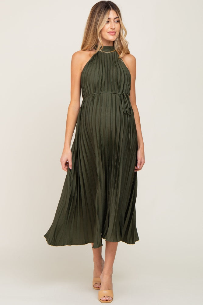 Olive Pleated Maternity Halter Dress PinkBlush Olive Pleated Maternity Halter Dress PinkBlush