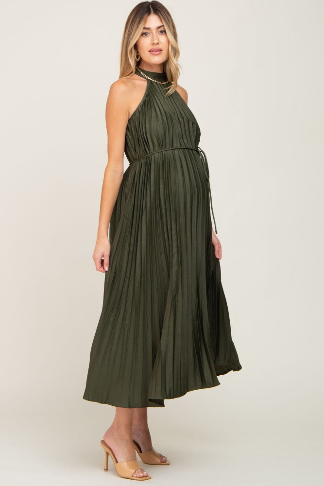 Pinkblush Olive Pleated Maternity Halter Dress Medium Pinkblush Olive Pleated Maternity Halter Dress Medium