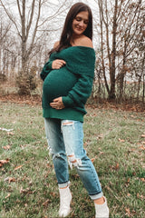 Forest Green Foldover Off Shoulder Maternity Sweater