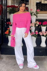 Fuchsia Foldover Off Shoulder Sweater