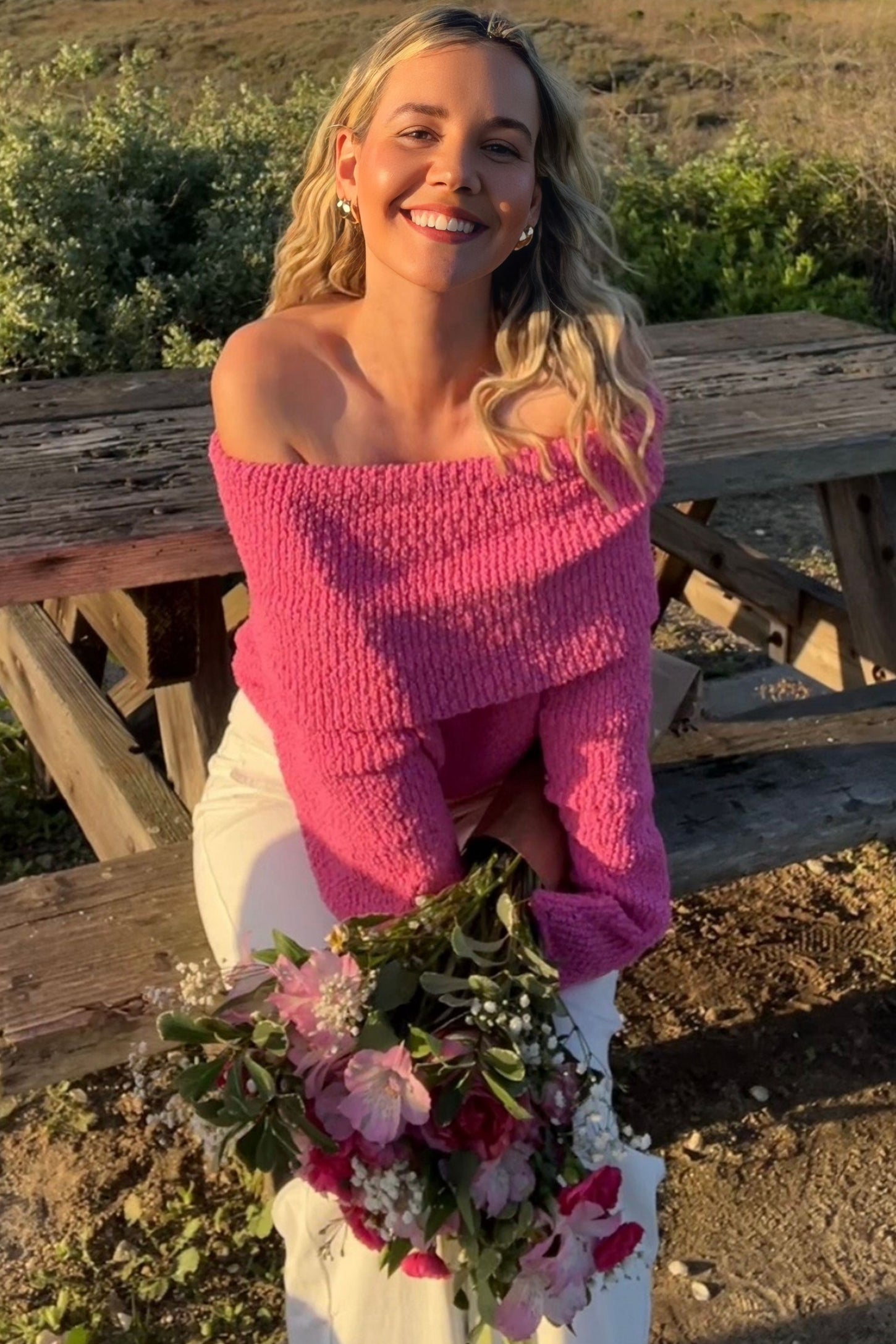 Fuchsia Foldover Off Shoulder Sweater PinkBlush Fuchsia Foldover Off Shoulder Sweater PinkBlush