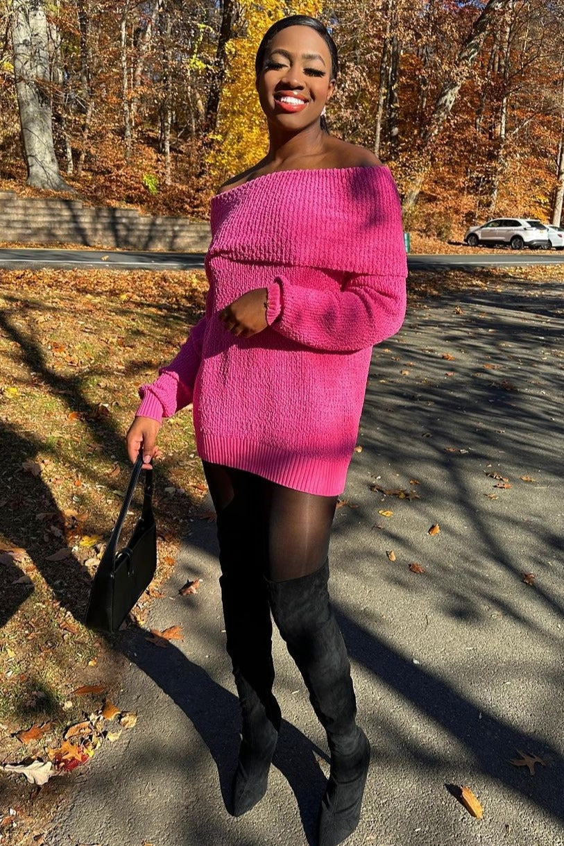 Fuchsia Foldover Off Shoulder Maternity Sweater Fuchsia Foldover Off Shoulder Maternity Sweater