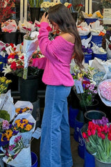 Fuchsia Foldover Off Shoulder Sweater