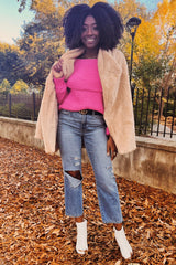 Fuchsia Foldover Off Shoulder Sweater