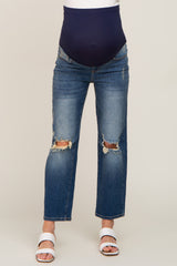 Medium Wash Distressed Knee Maternity Jeans