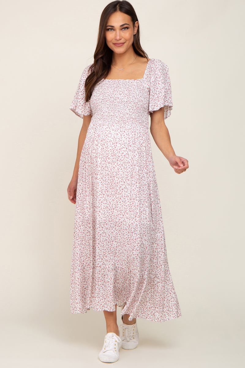 Women Floral Printed Pure Cotton Flared Maternity Maxi Dress