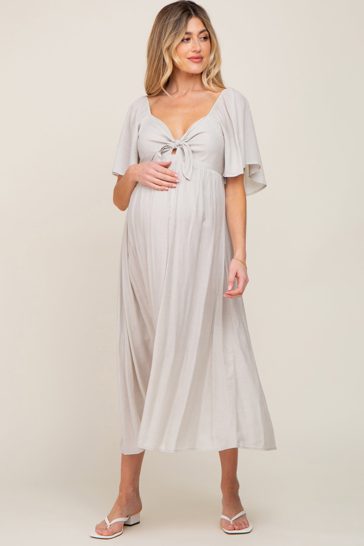 grey ruffle sleeve dress Shirt Dress with Ruffle Hem