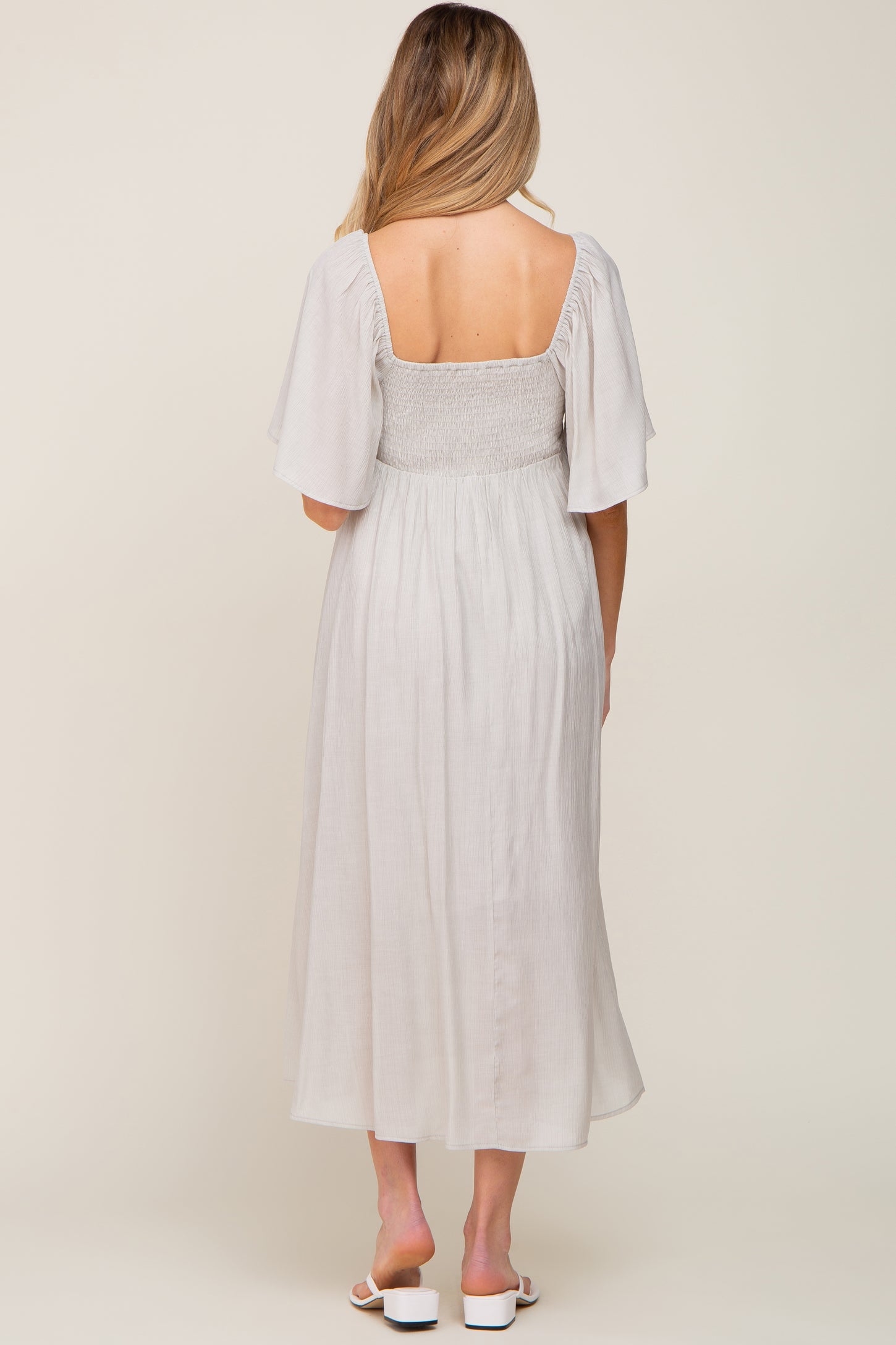 white dress with grey ruffle sleeves Ruffle Sleeve Short Dress In White Appliqu Organza 6