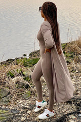 Mocha Ribbed Jumpsuit Two Piece Set