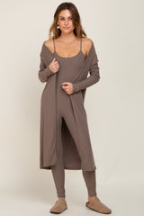Mocha Ribbed Maternity Jumpsuit Two Piece Set