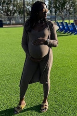 Mocha Ribbed Maternity Jumpsuit Two Piece Set