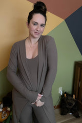 Mocha Ribbed Jumpsuit Two Piece Set