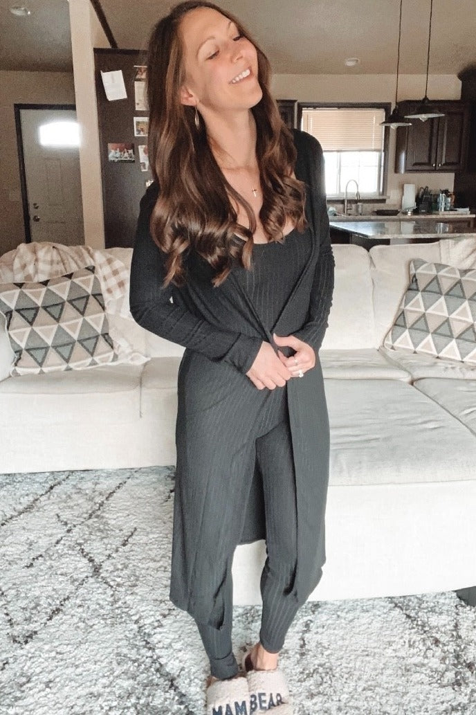 Black Ribbed Jumpsuit Two Piece Set