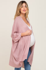 Mauve Knit Open Front Maternity Cardigan