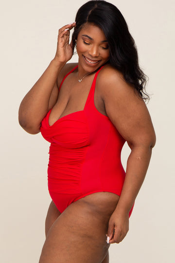 Red Plus Ruched One Piece Swimsuit