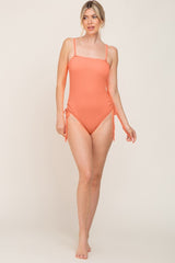 Coral Ribbed Cinched Side Tie One Piece Swimsuit