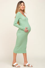Mint Green Knit Ribbed Maternity Midi Dress
