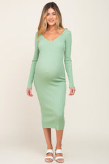 Mint Green Knit Ribbed Maternity Midi Dress