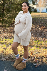 Cream Button Down Maternity Sweater Romper