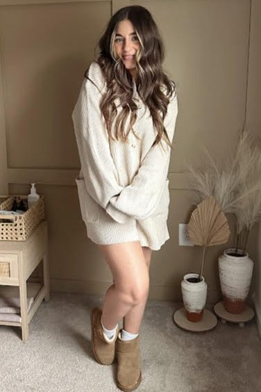 Cream Button Down Sweater Romper