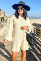 Cream Button Down Sweater Romper