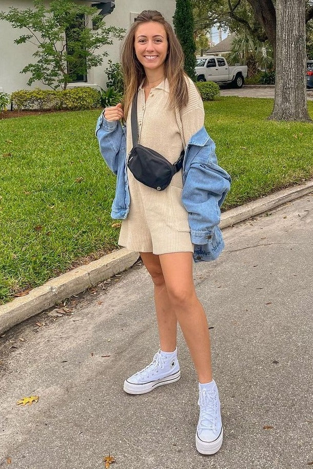 Cream Button Down Sweater Romper