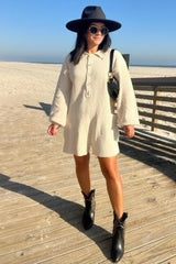 Cream Button Down Sweater Romper