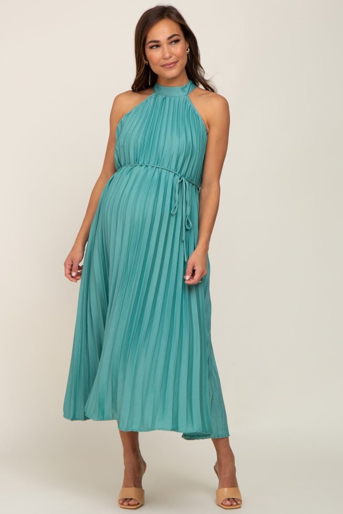 Mint Green Pleated Maternity Halter Dress PinkBlush Mint Green Pleated Maternity Halter Dress PinkBlush