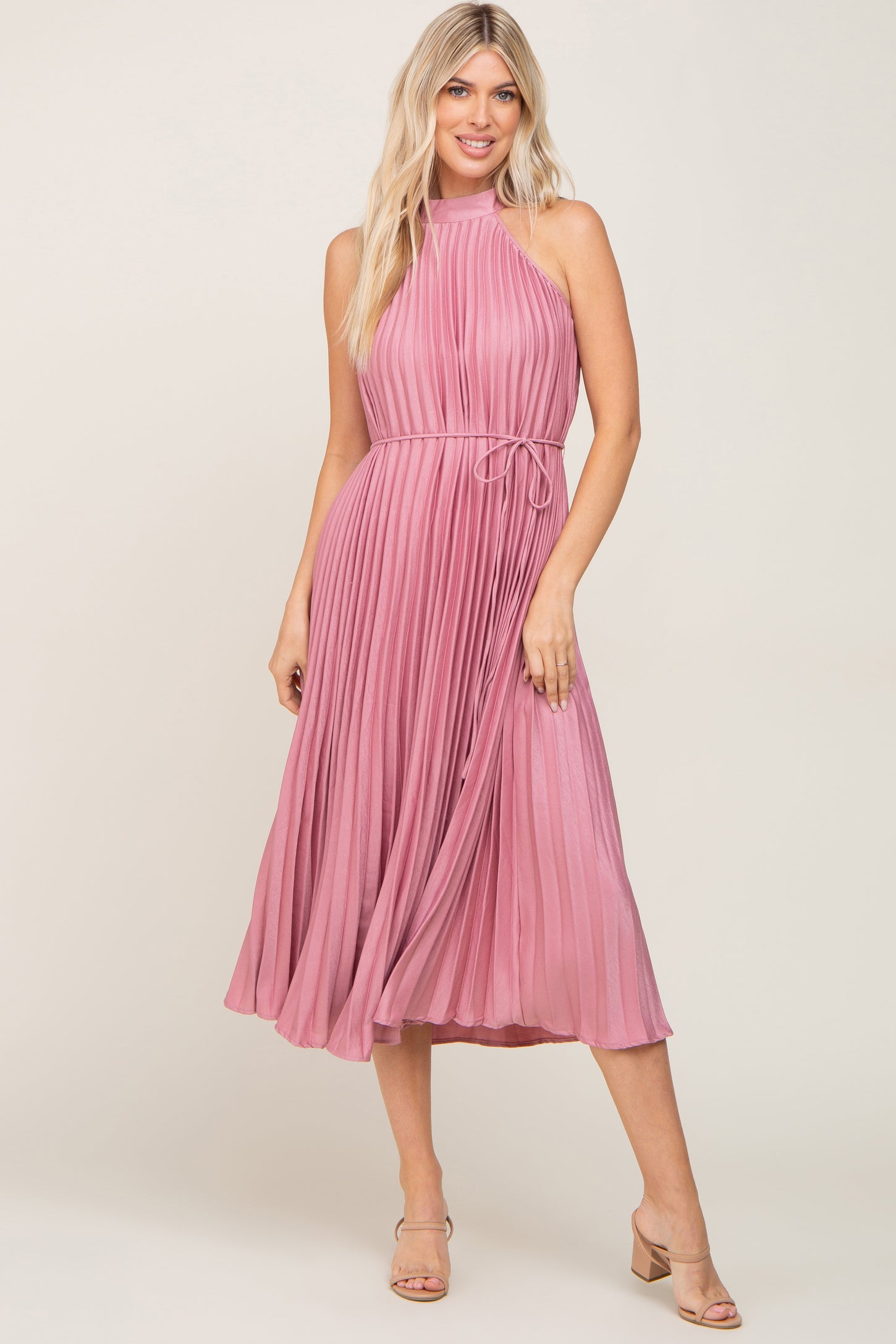 Pink Pleated Maternity Halter Dress PinkBlush Pink Pleated Maternity Halter Dress PinkBlush