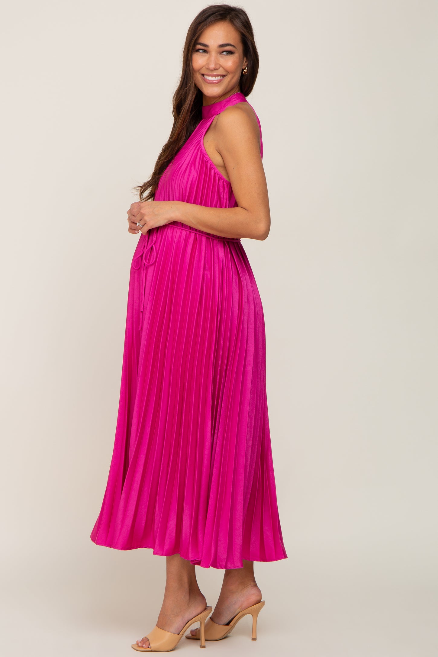 Fuchsia Pleated Maternity Halter Dress PinkBlush Fuchsia Pleated Maternity Halter Dress PinkBlush