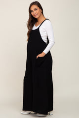 Black Wide Leg Tie Back Maternity Overalls