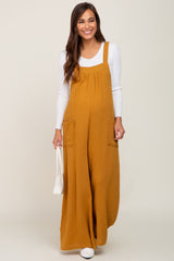 Camel Wide Leg Tie Back Maternity Overalls