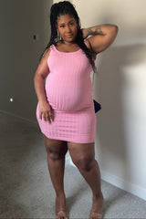 Pink Rib Knit Sleeveless Maternity Dress