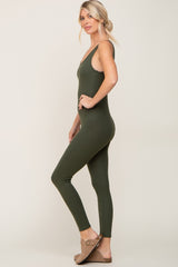 Olive Ribbed Bodycon Jumpsuit
