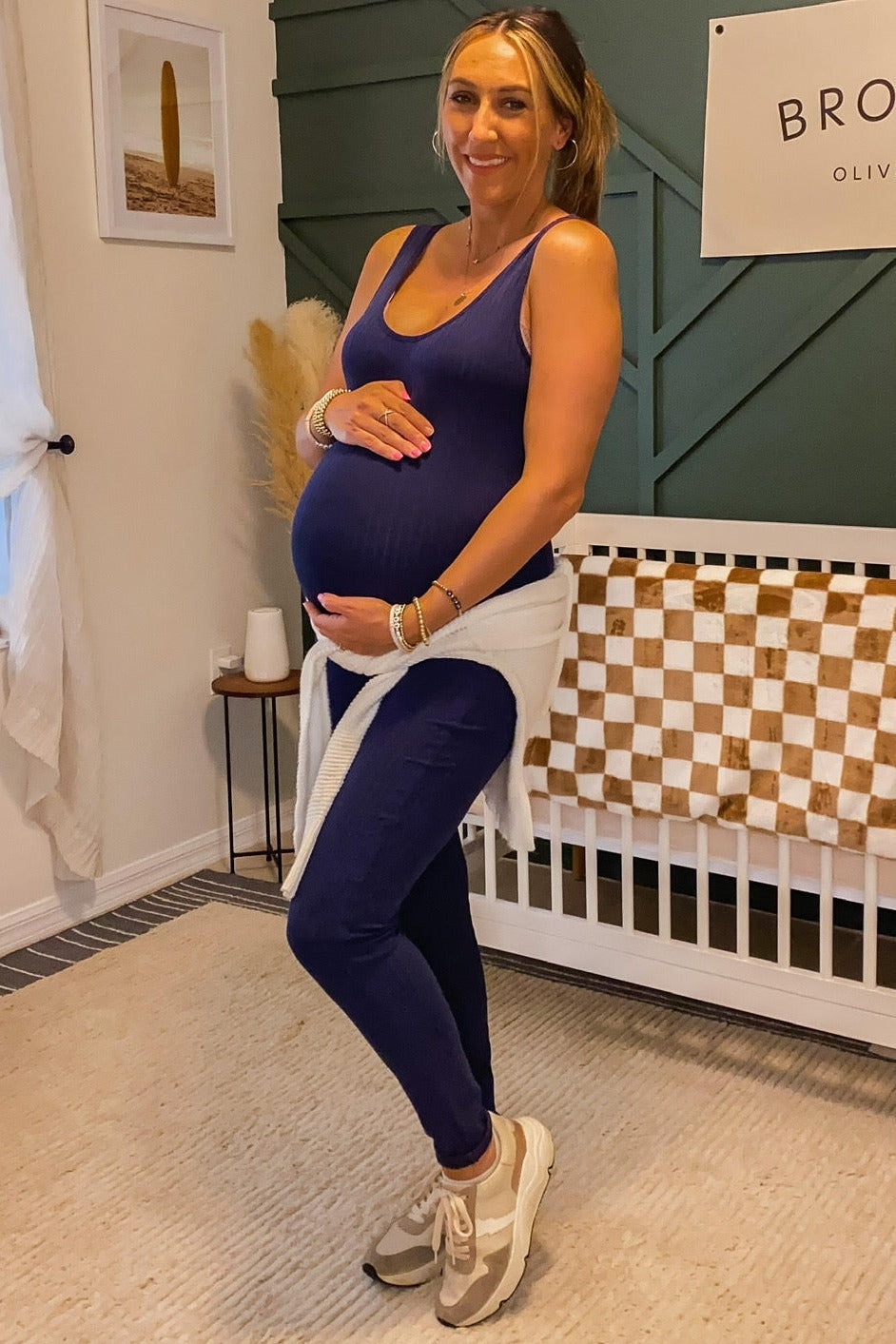 Navy Blue Ribbed Bodycon Maternity Jumpsuit – PinkBlush