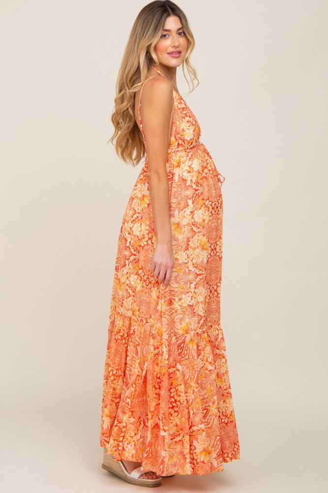 Orange Printed Halter Maternity Dress – PinkBlush