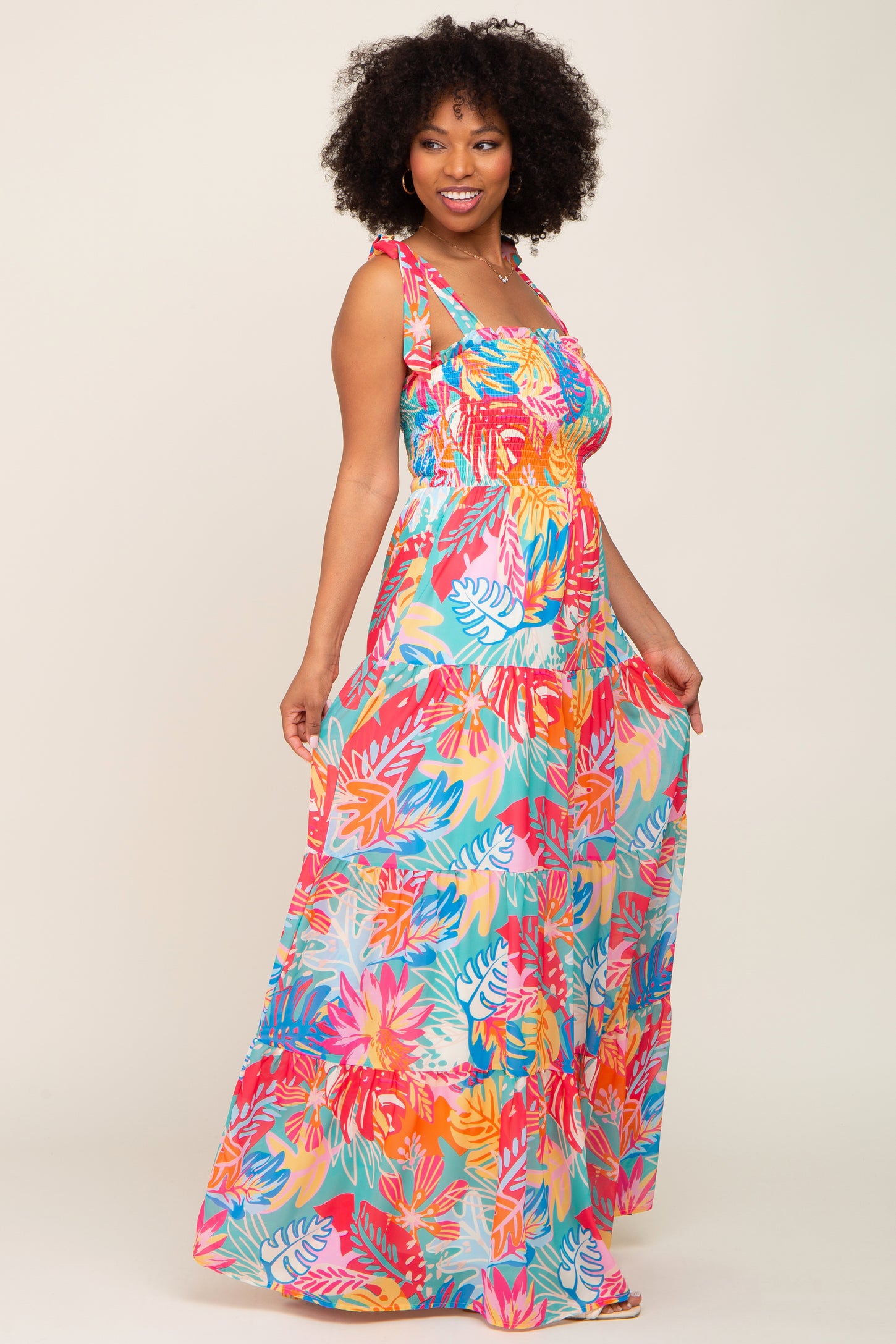 tropical print maxi dress Multi Color Tropical Print Maxi Dress – PinkBlush