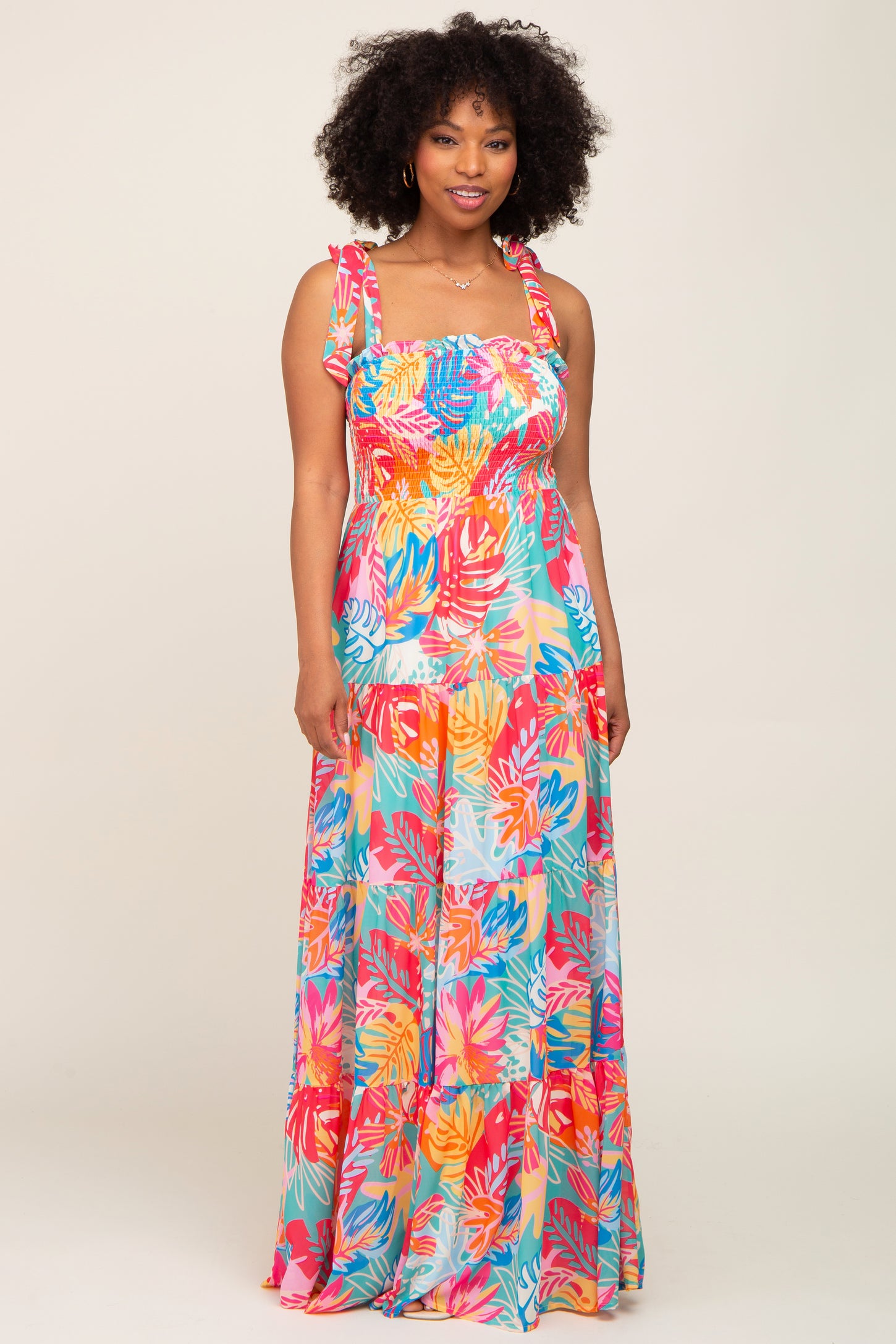 Multi Color Tropical Print Maxi Dress PinkBlush Multi Color Tropical Print Maxi Dress PinkBlush