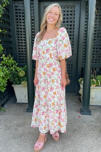 White Floral Puff Sleeve Maxi Dress – PinkBlush