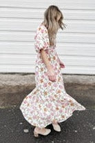 White Floral Puff Sleeve Maxi Dress