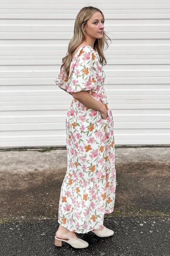 White Floral Puff Sleeve Maxi Dress White Floral Puff Sleeve Maxi Dress