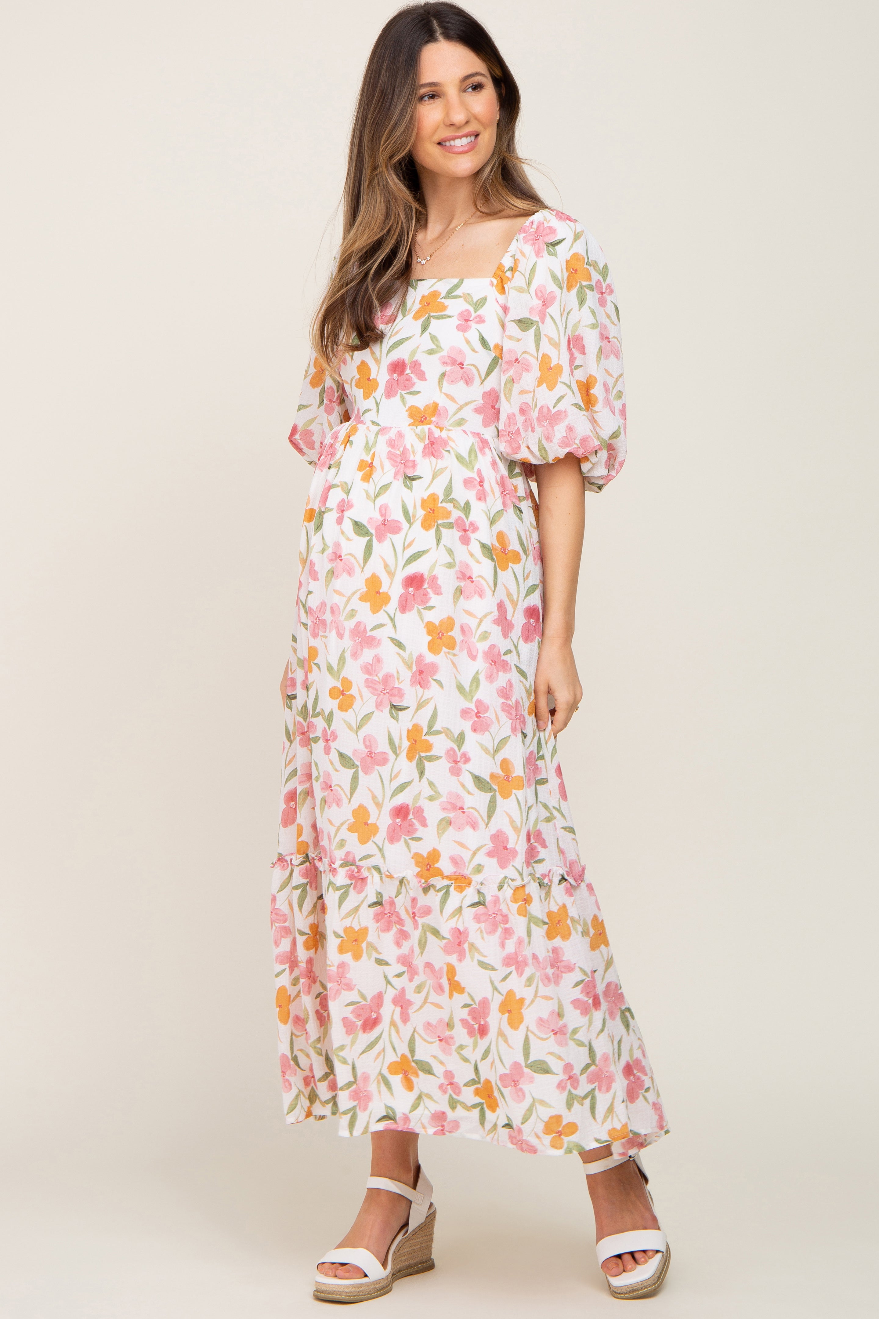 white floral fitted maternity dress Jennie Corset Flared Mini Dress Off White main image 0