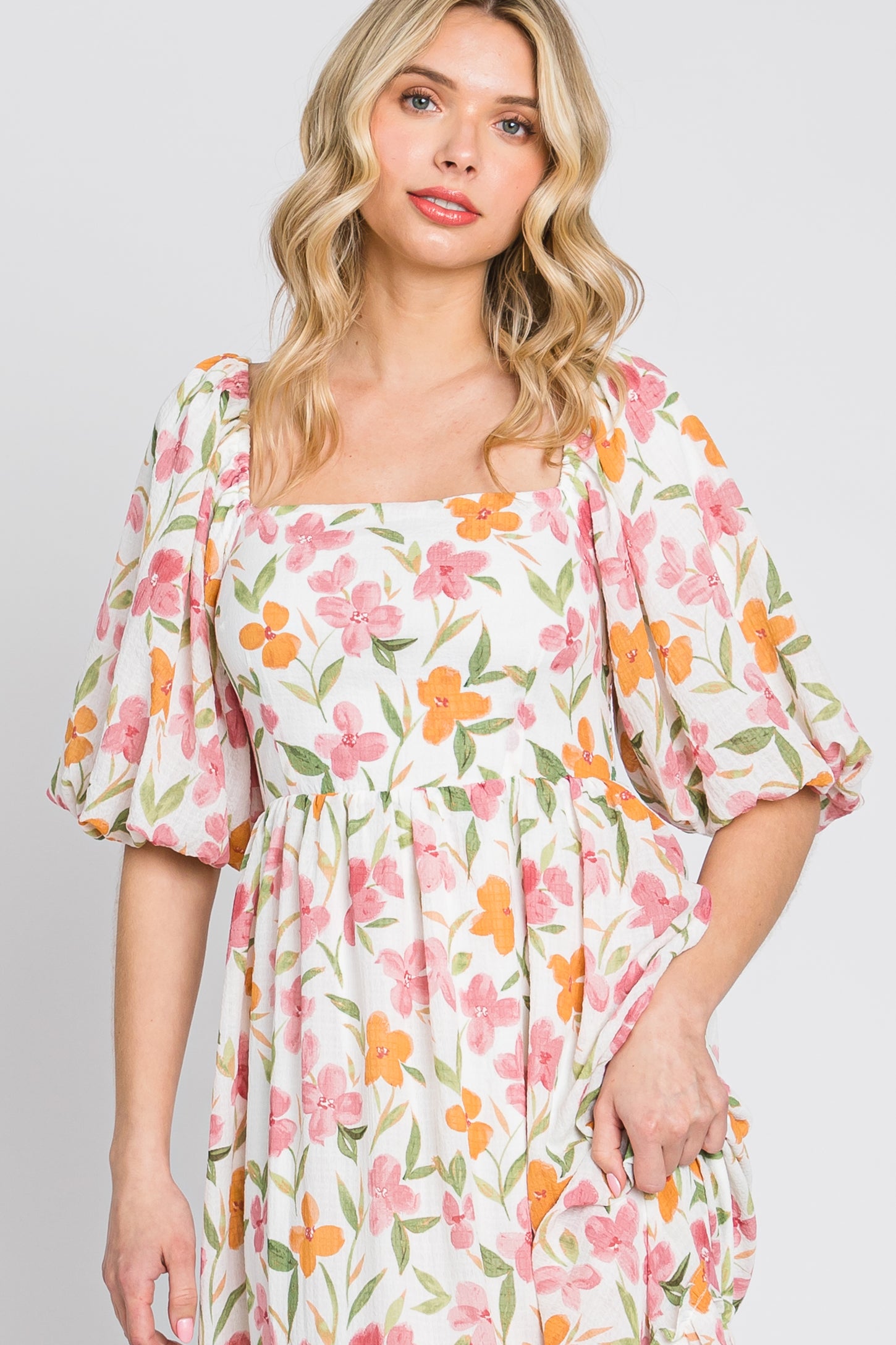 White Floral Puff Sleeve Maxi Dress White Floral Puff Sleeve Maxi Dress