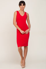 Red Basic V-Neck Sleeveless Maternity Dress
