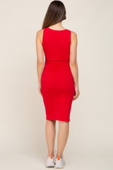 Red Basic V-Neck Sleeveless Maternity Dress
