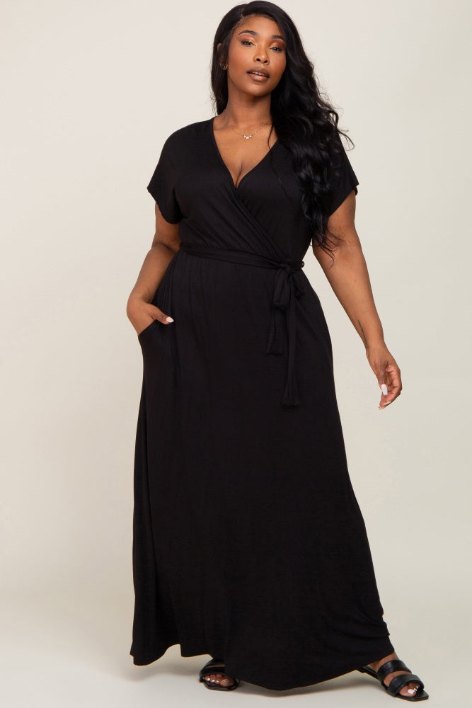 Black Basic Plus Wrap Maxi Dress – PinkBlush