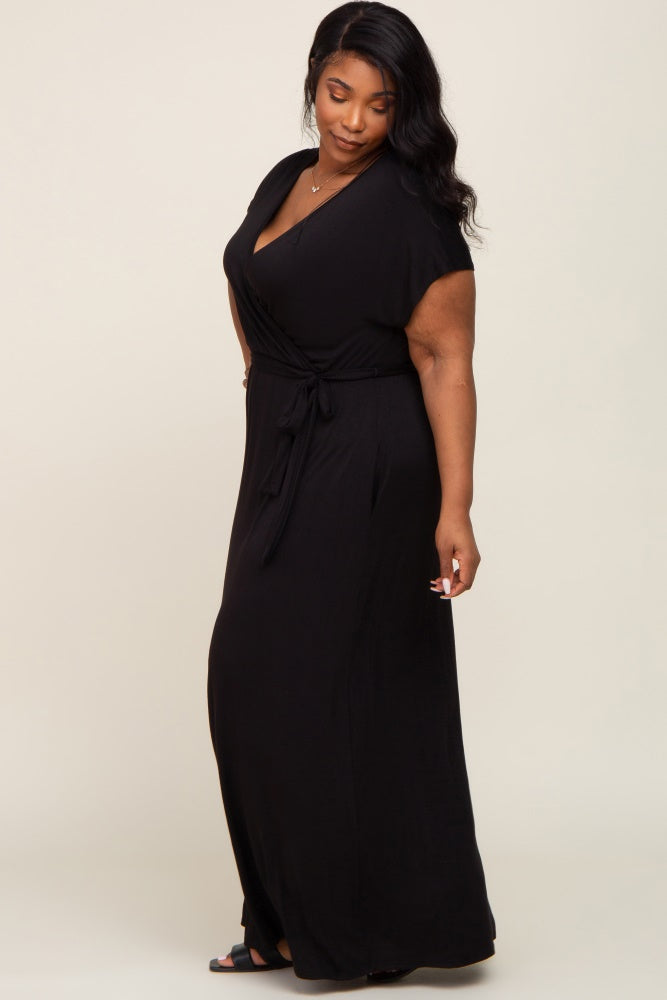 Black Basic Plus Wrap Maxi Dress PinkBlush Black Basic Plus Wrap Maxi Dress PinkBlush