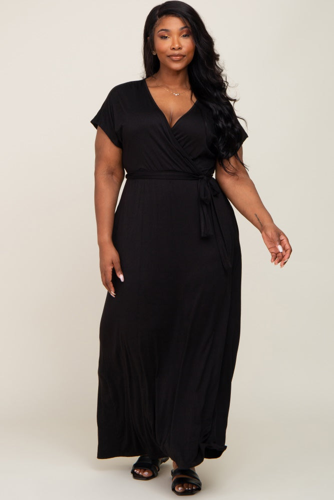 Black Basic Plus Wrap Maxi Dress PinkBlush Black Basic Plus Wrap Maxi Dress PinkBlush