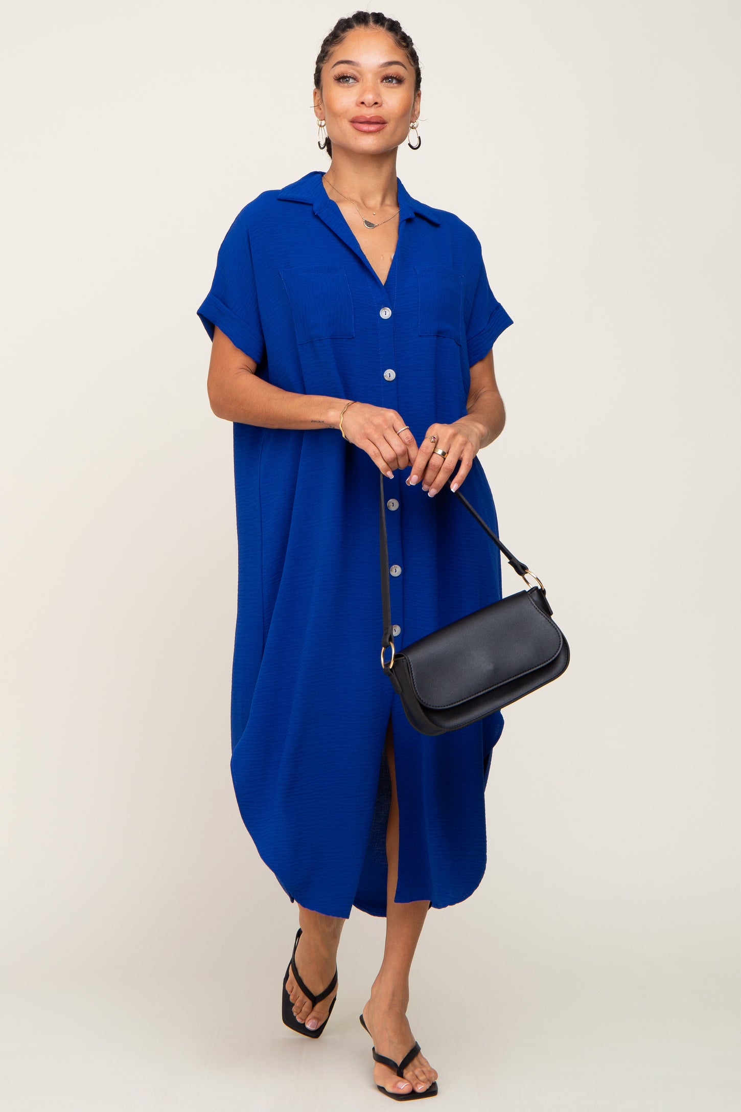 Royal Blue Button Down Hi Low Maxi Dress PinkBlush Royal Blue Button Down Hi Low Maxi Dress PinkBlush