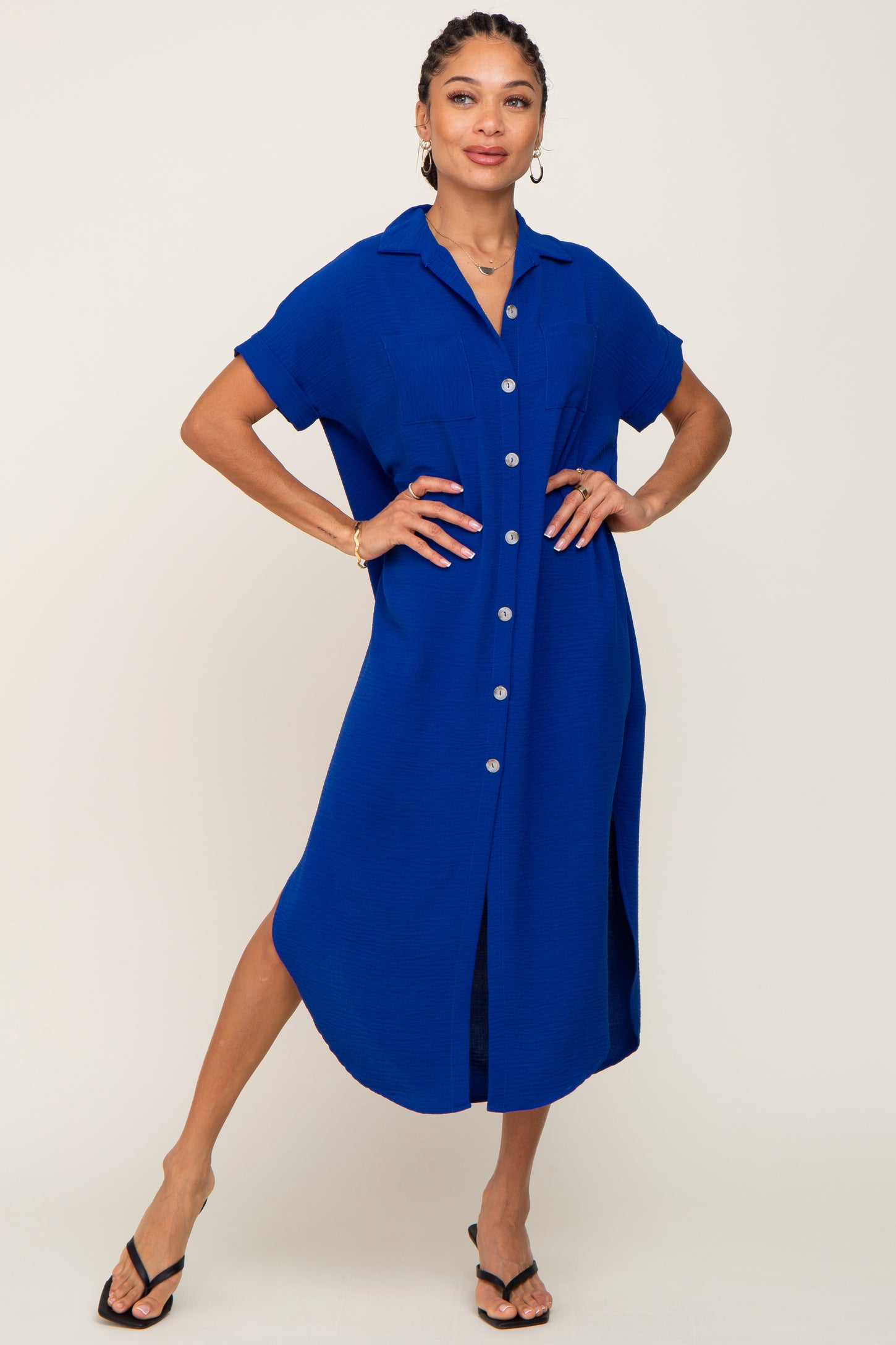 Royal Blue Button Down Hi Low Maxi Dress PinkBlush Royal Blue Button Down Hi Low Maxi Dress PinkBlush